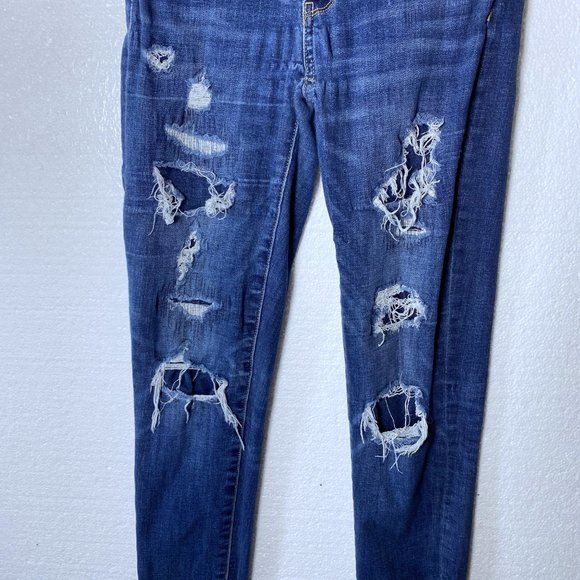 American Eagle Womens Size 0 Ripped Distressed Jeggings Jeans Stretchy Dark Wash - Picture 8 of 11